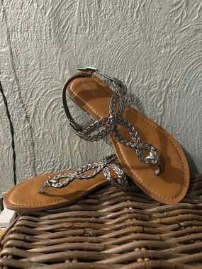 Merona Braided Metallic Silver Strap Sandals - Silver/Tan